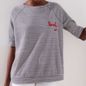 Loft Lovely Embroidered Striped Sweatshirt Top